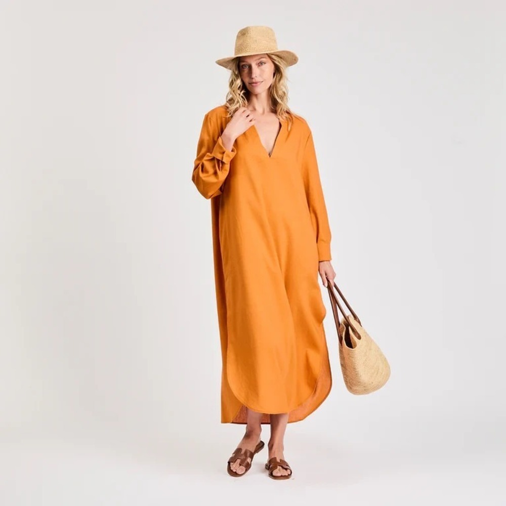 Mybodhi Dress Womens One Size Burnt Orange Linen Tunic Lagenlook Minimalist Boho